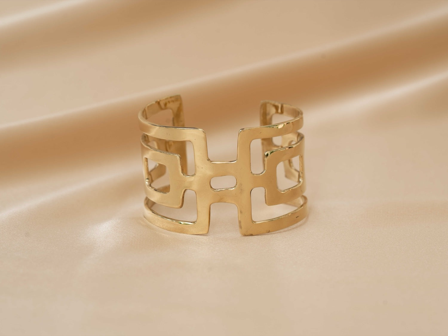 Gaia goddess geometric cuff handmade brass bracelet in gold — Land of Sundara