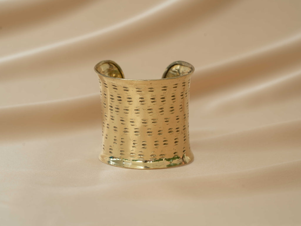 Eye of horus single cuff w lines handmade brass bracelet in gold — Land of Sundara