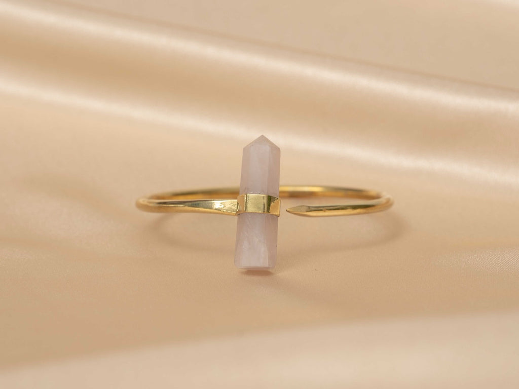 Lotus rose quartz handmade brass bracelet in gold — Land of Sundara