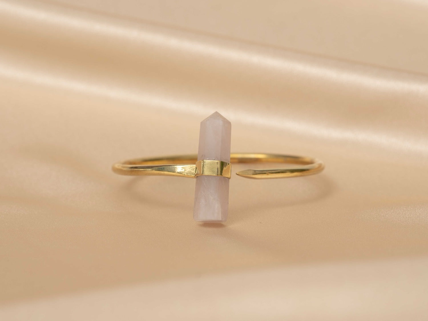Lotus rose quartz handmade brass bracelet in gold — Land of Sundara