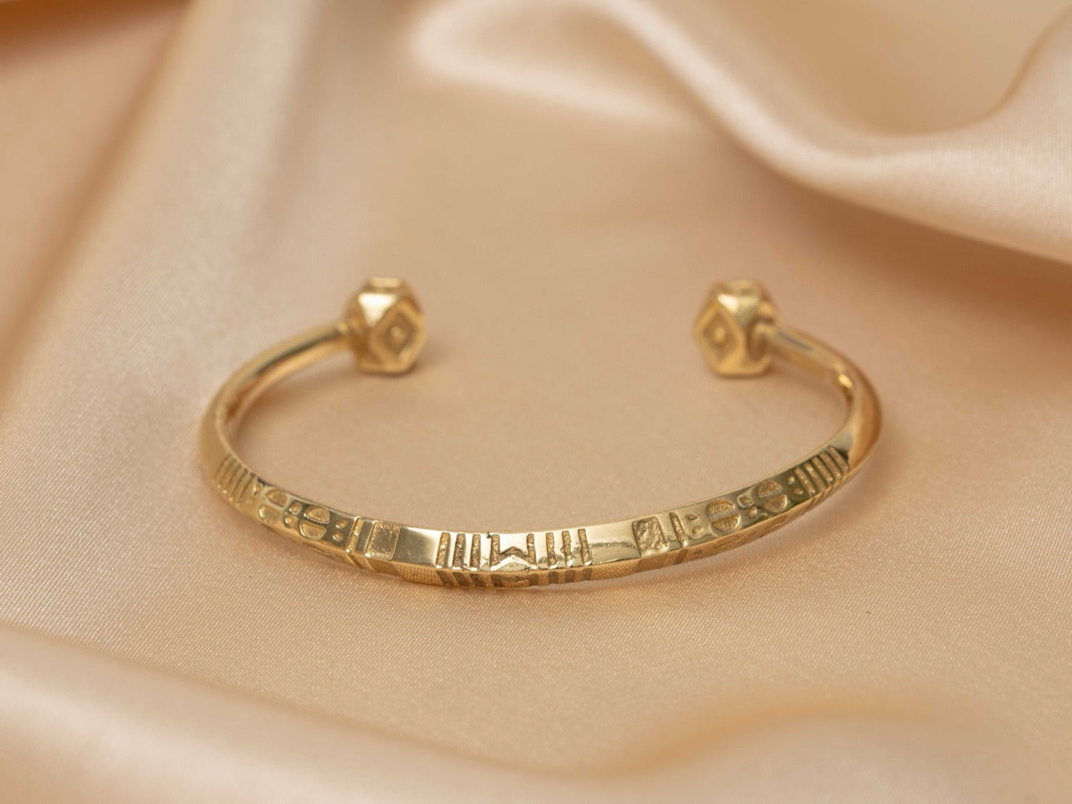 Sphinx engraved gold handmade brass bracelet in gold — Land of Sundara