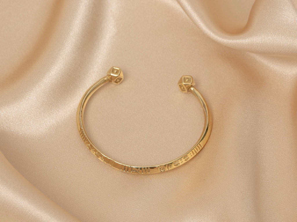 Sphinx engraved gold handmade brass bracelet in gold — Land of Sundara