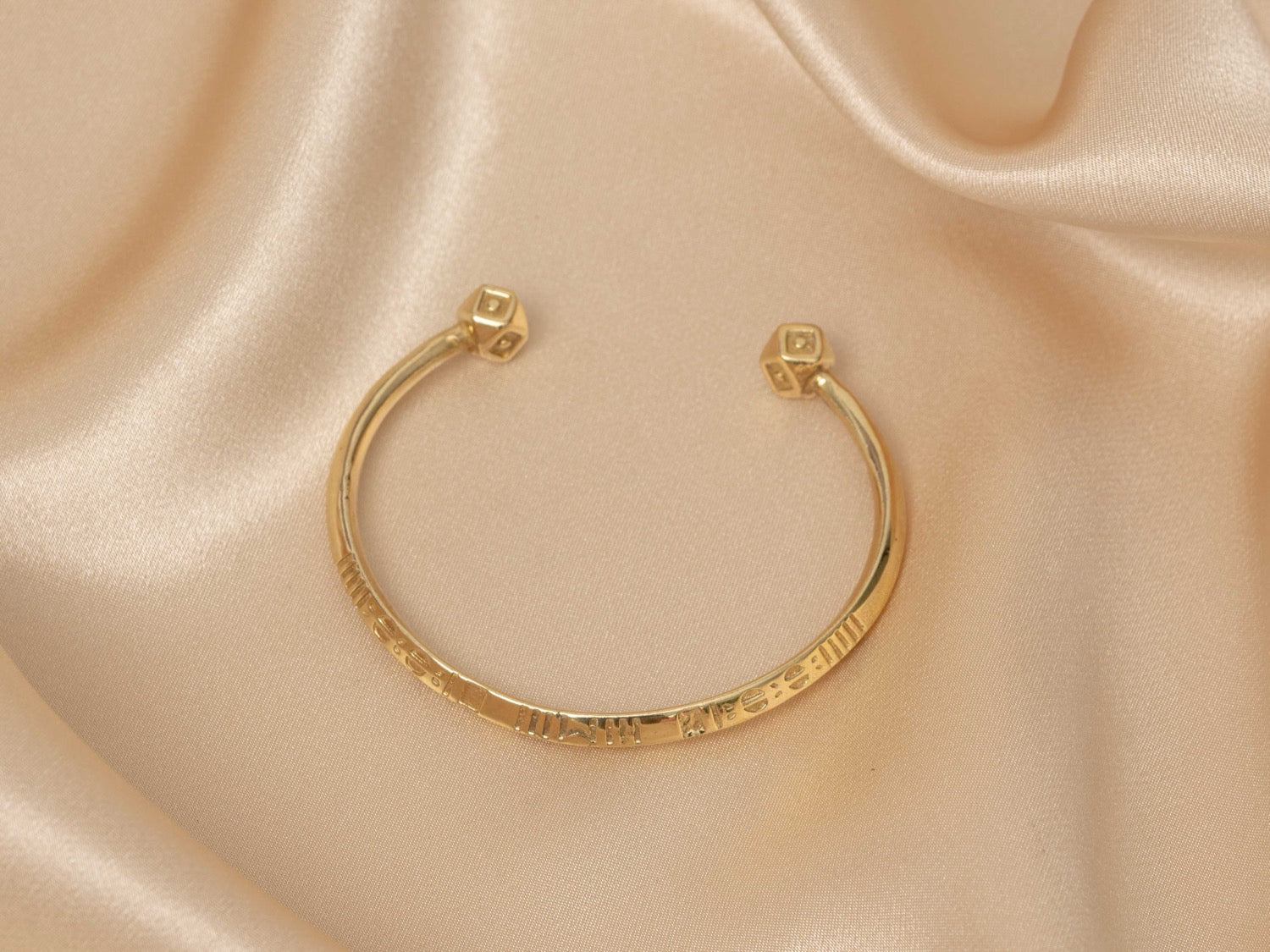 Sphinx engraved gold handmade brass bracelet in gold — Land of Sundara