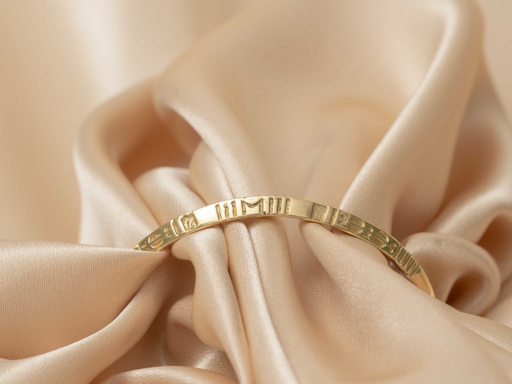 Sphinx engraved gold handmade brass bracelet in gold — Land of Sundara