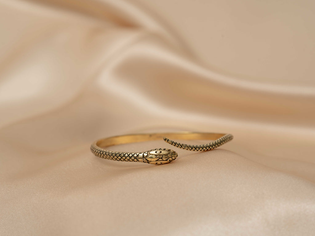 Serpentine bangle handmade brass bracelet in gold — Land of Sundara