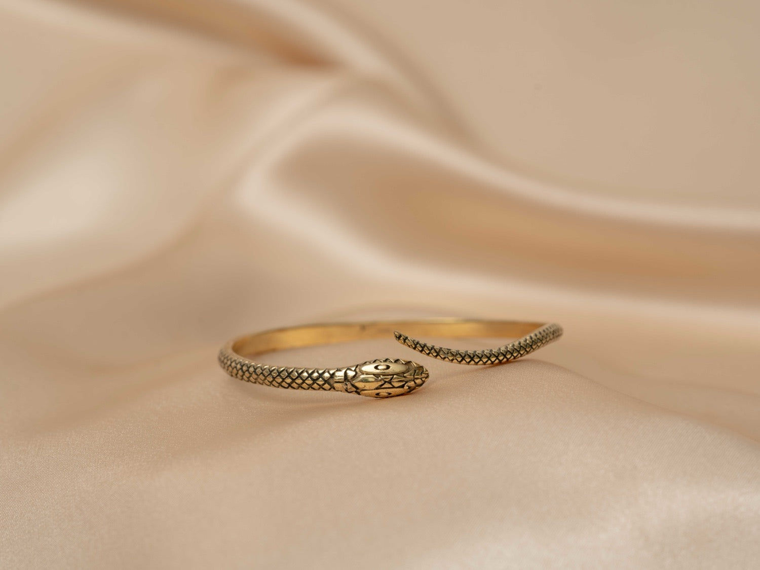 Serpentine bangle handmade brass bracelet in gold — Land of Sundara
