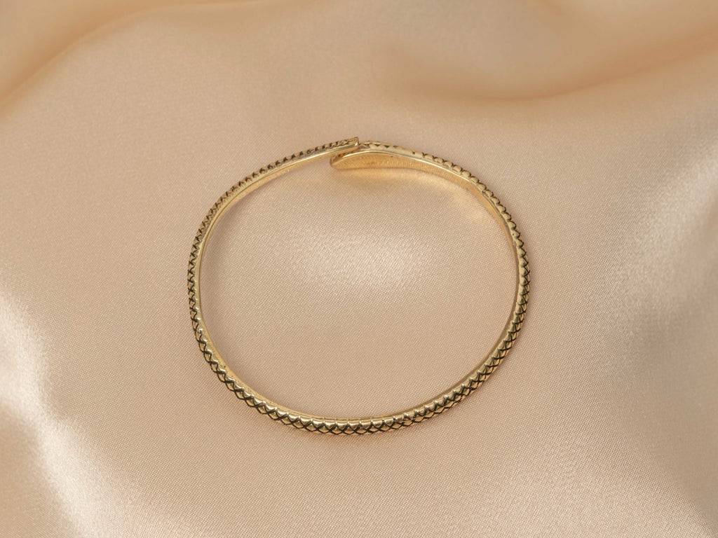 Serpentine bangle handmade brass bracelet in gold — Land of Sundara