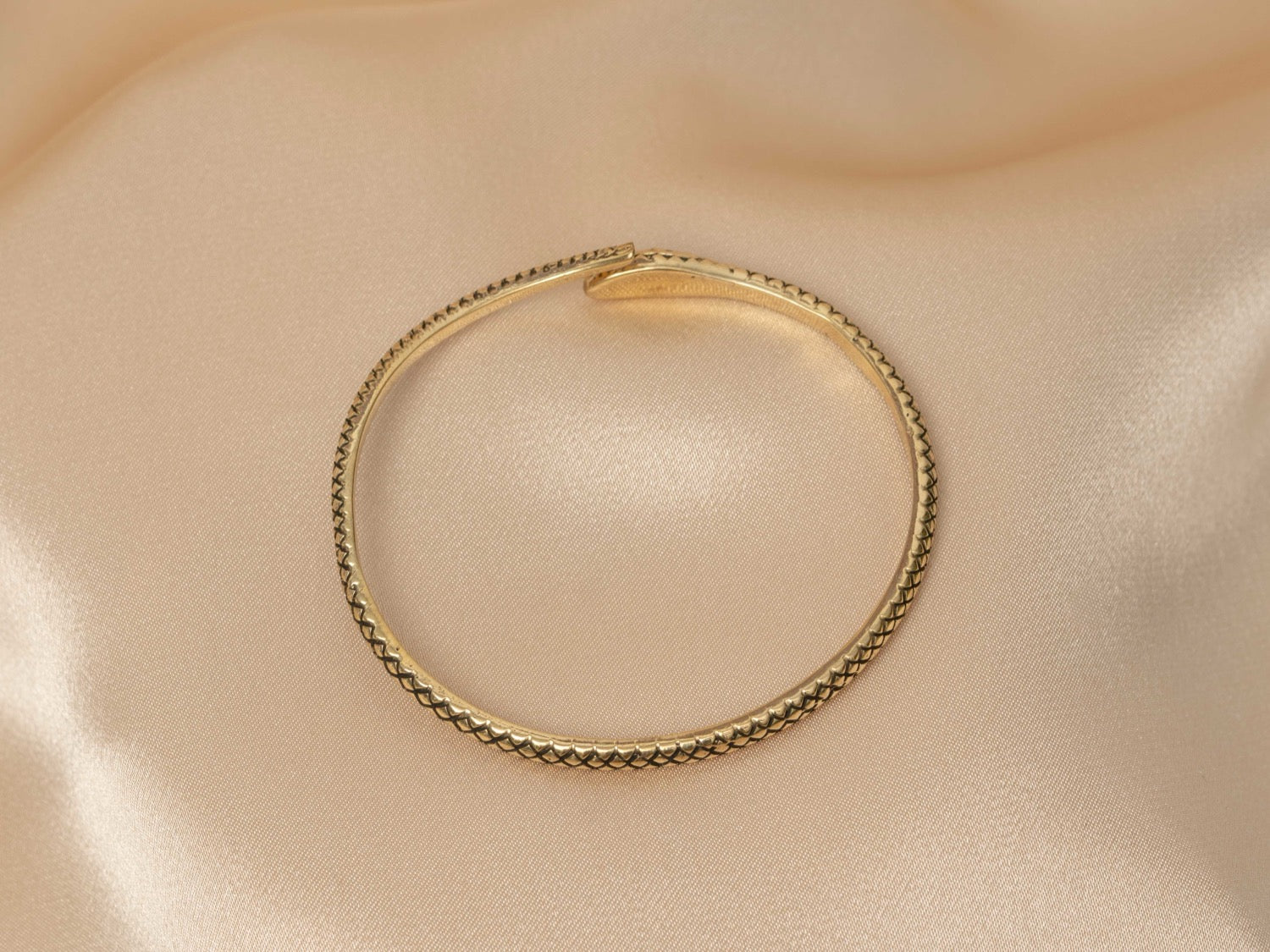 Serpentine bangle handmade brass bracelet in gold — Land of Sundara