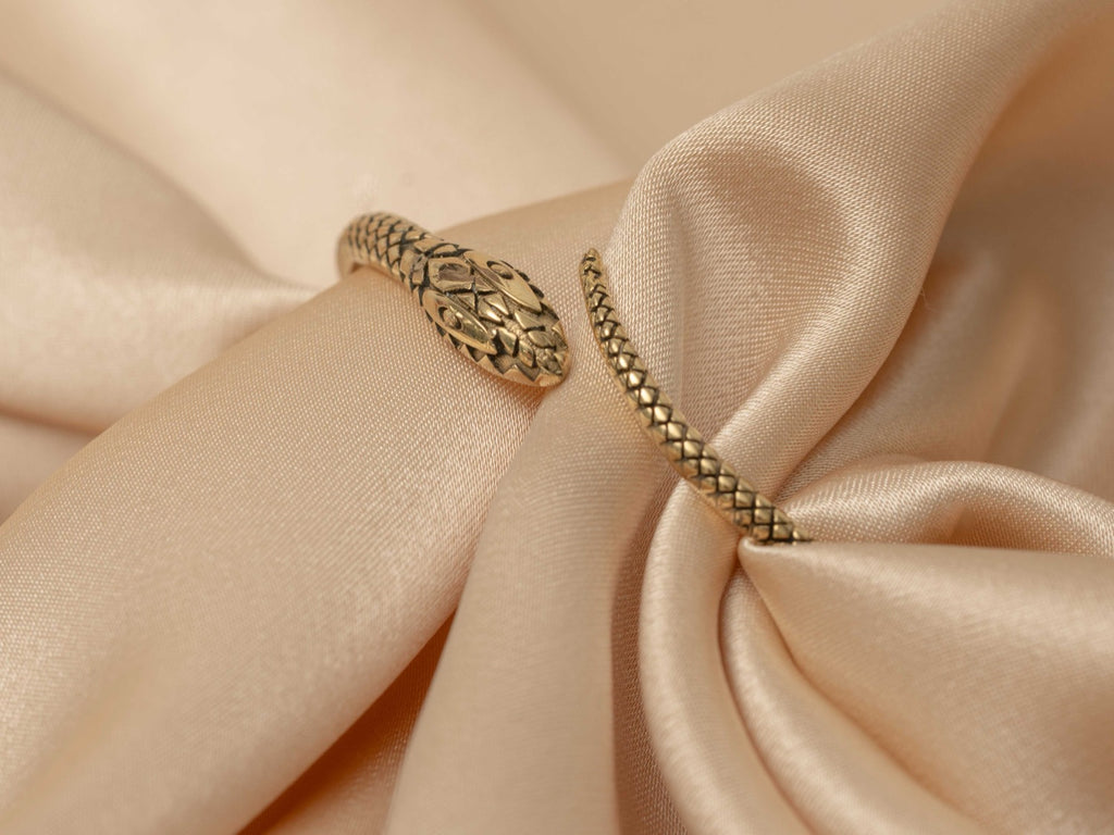 Serpentine bangle handmade brass bracelet in gold — Land of Sundara