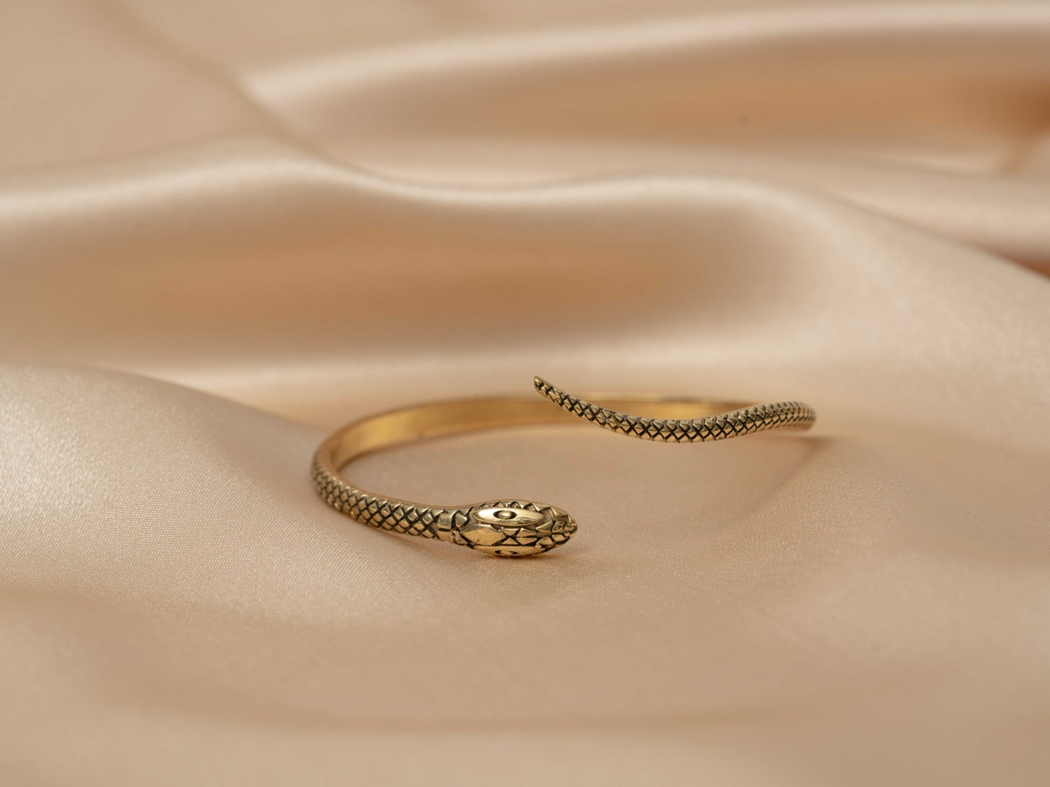 Serpentine bangle handmade brass bracelet in gold — Land of Sundara