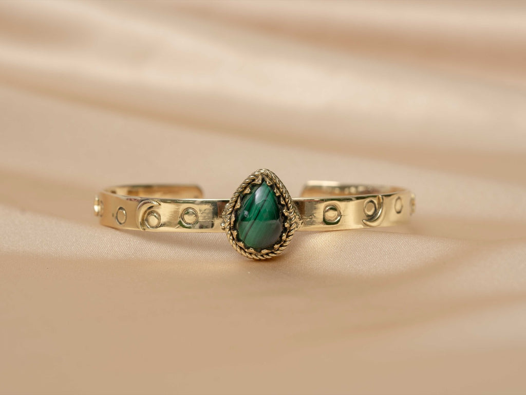 Pharaoh bracelet handmade brass bracelet with malachite stone — Land of Sundara