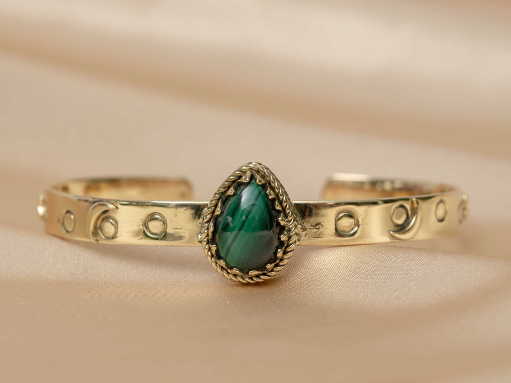 Pharaoh bracelet handmade brass bracelet with malachite stone — Land of Sundara