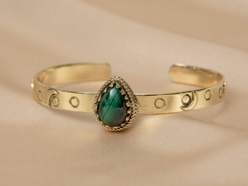 Pharaoh bracelet handmade brass bracelet with malachite stone — Land of Sundara