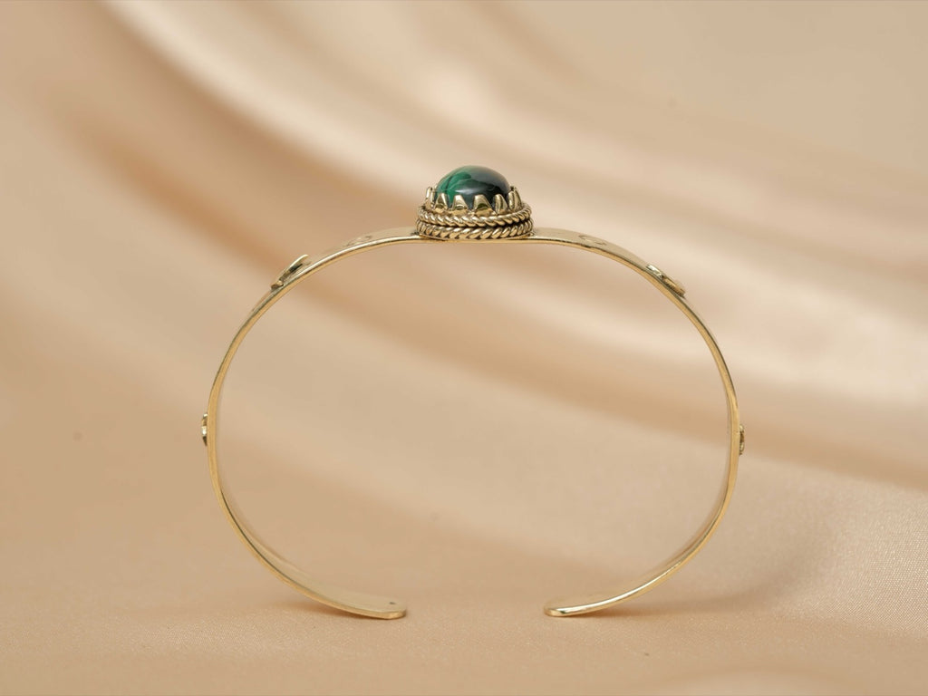 Pharaoh bracelet handmade brass bracelet with malachite stone — Land of Sundara