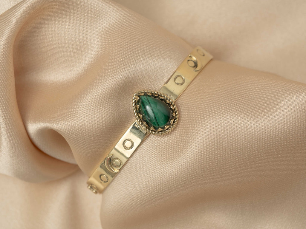 Pharaoh bracelet handmade brass bracelet with malachite stone — Land of Sundara