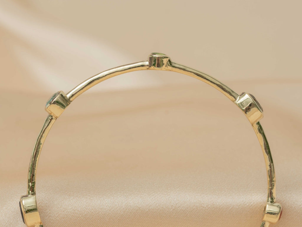 Aurelia Gem Bangle handmade brass bracelet with blue topaz / peridot / amethyst / iolite / carnelian / garnet