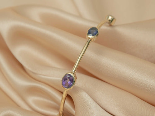 Aurelia Gem Bangle handmade brass bracelet with blue topaz / peridot / amethyst / iolite / carnelian / garnet