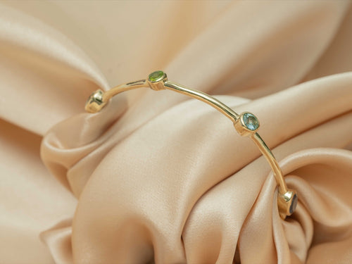 Aurelia Gem Bangle handmade brass bracelet with blue topaz / peridot / amethyst / iolite / carnelian / garnet