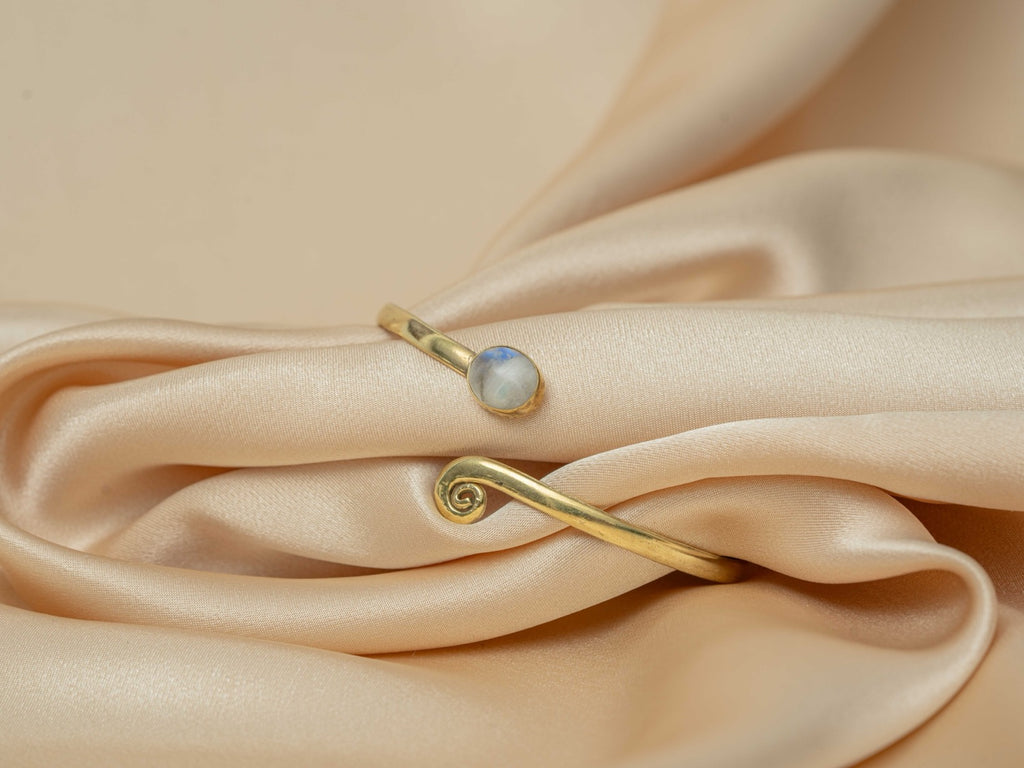 Amara opal handmade brass bracelet with rainbow moonstone stone — Land of Sundara
