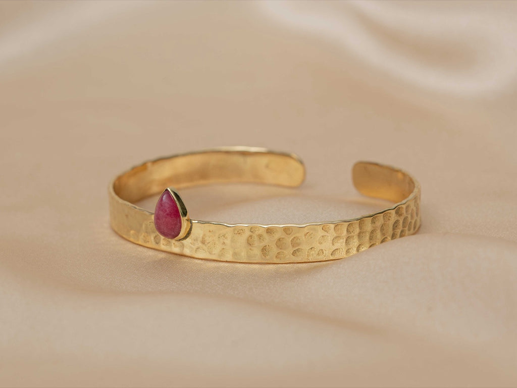 inca bracelet handmade brass bracelet with pink tourmaline stone — Land of Sundara