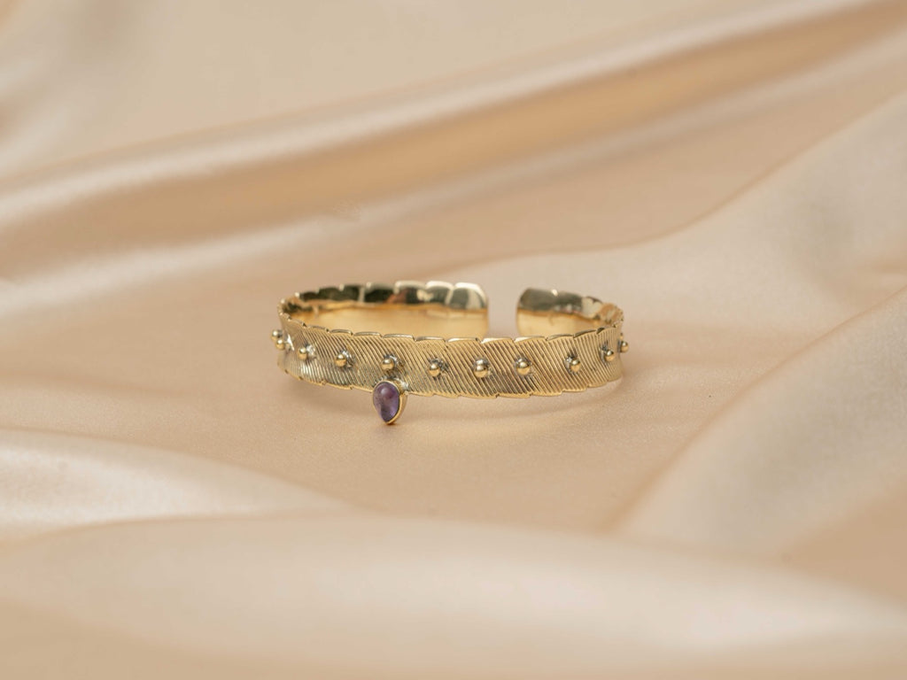 ANANDA bracelet handmade brass bracelet with pink tourmaline stone — Land of Sundara