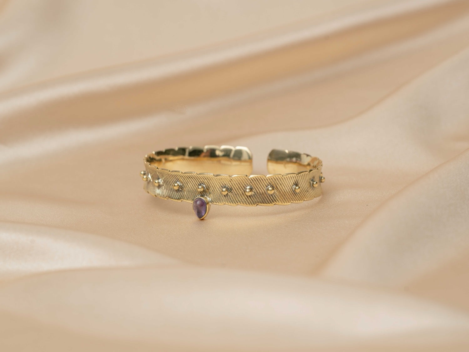 ANANDA bracelet handmade brass bracelet with pink tourmaline stone — Land of Sundara