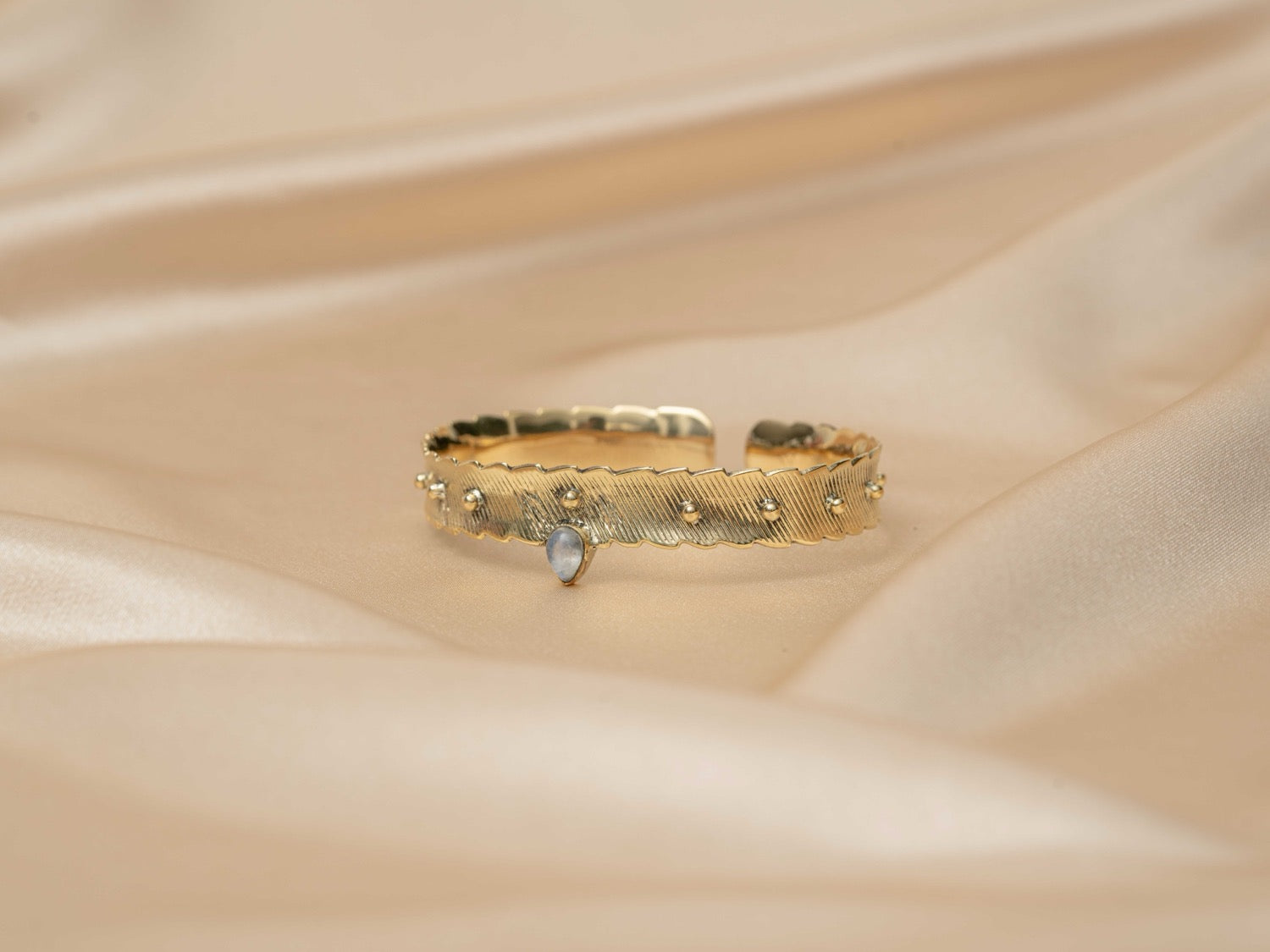 ANANDA bracelet handmade brass bracelet with pink tourmaline stone — Land of Sundara