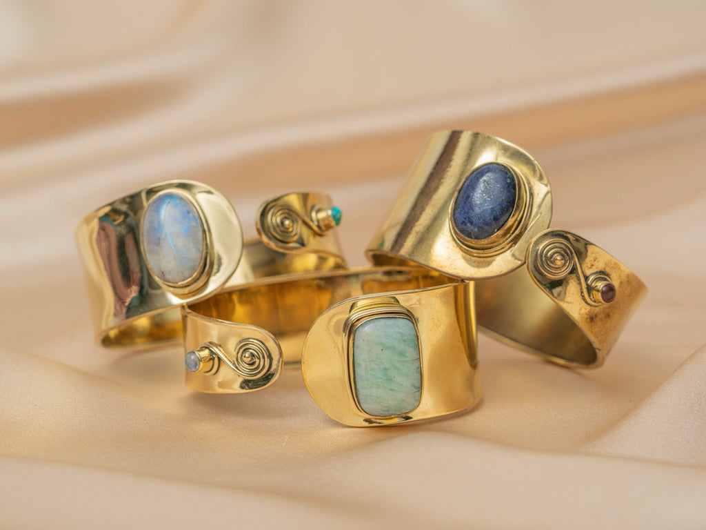 Cleo handmade brass bracelet with lapis lazuli & carnelian stone — Land of Sundara