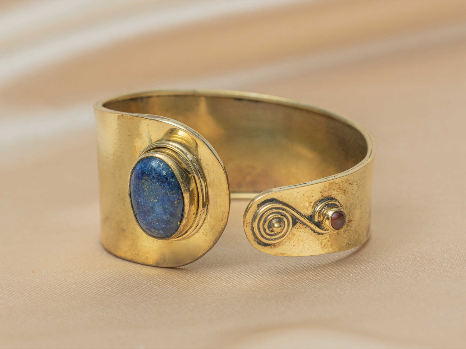 Cleo handmade brass bracelet with lapis lazuli & carnelian stone — Land of Sundara