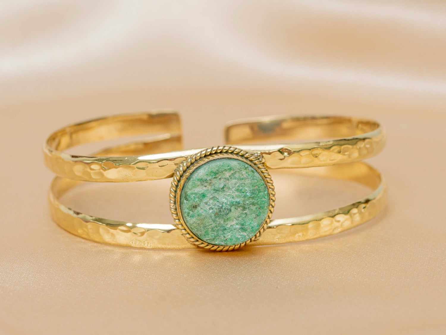 Azura bracelet handmade brass bracelet with blue apatite stone — Land of Sundara