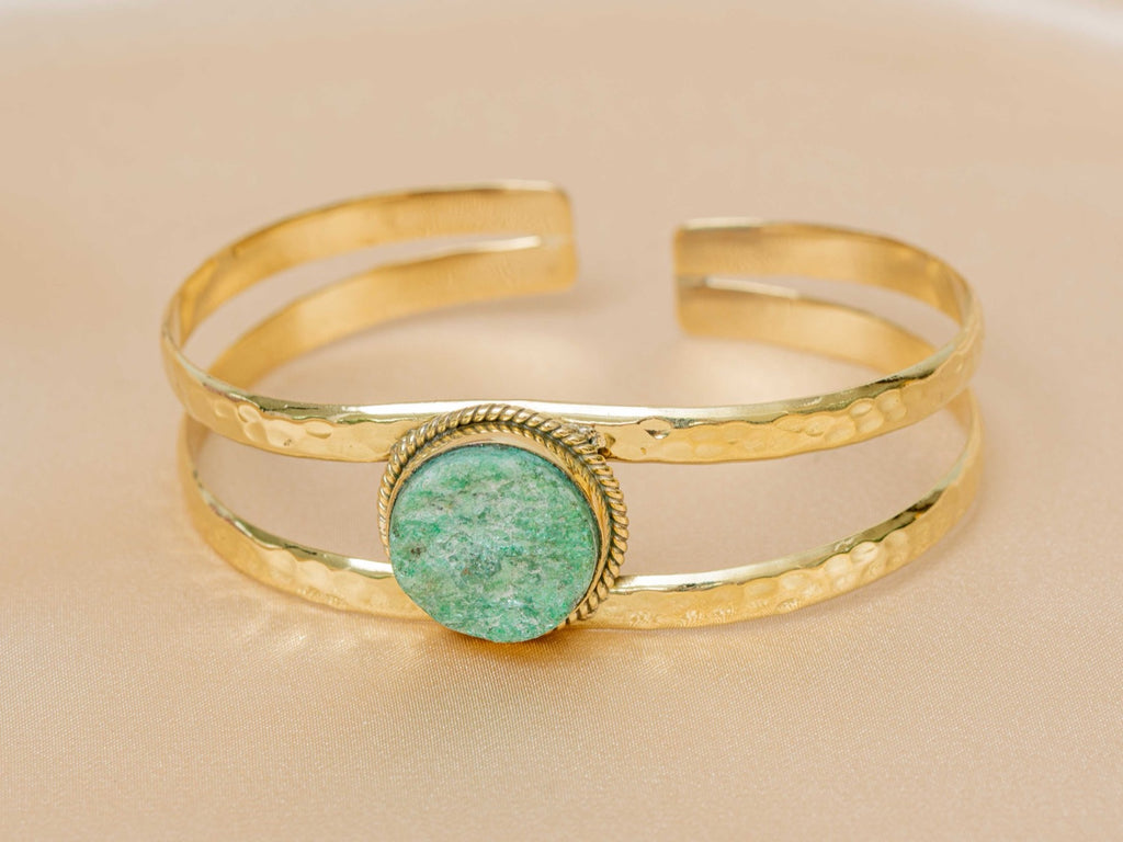 Azura bracelet handmade brass bracelet with blue apatite stone — Land of Sundara