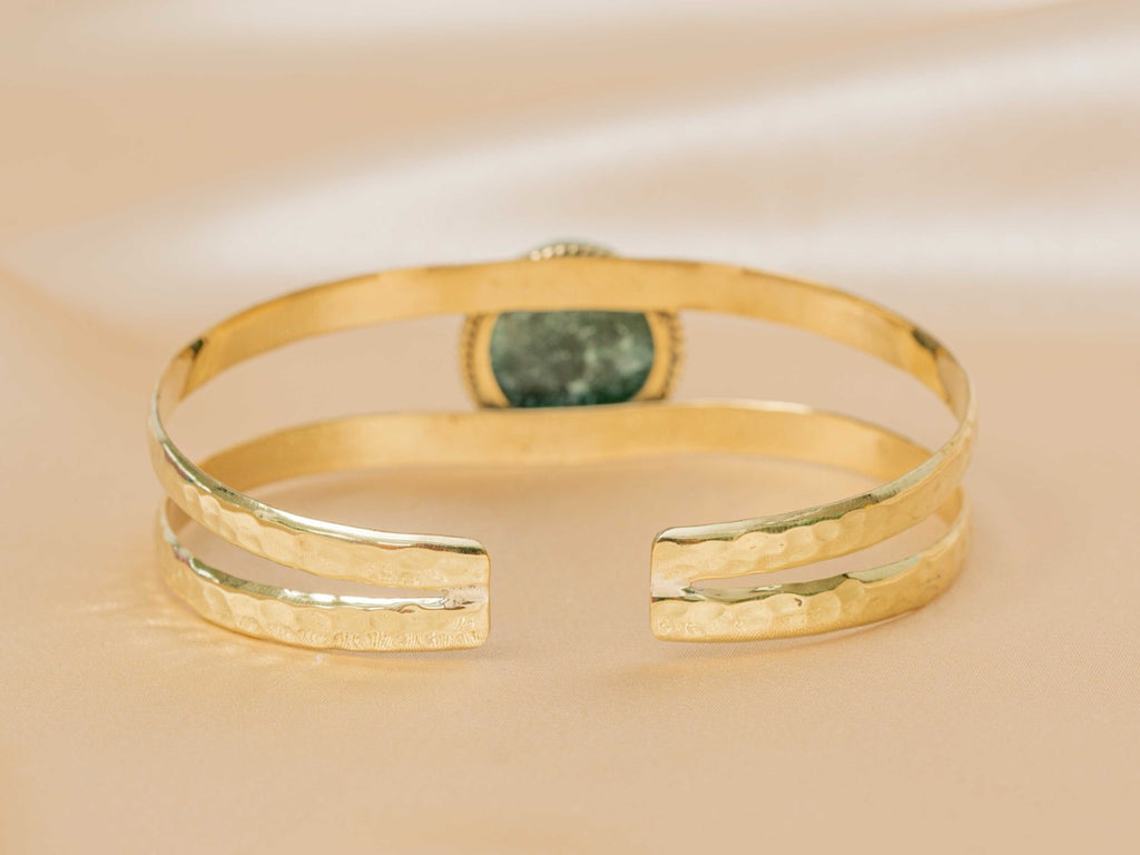 Kairos Bracelet handmade brass bracelet with green aventurine stone — Land of Sundara