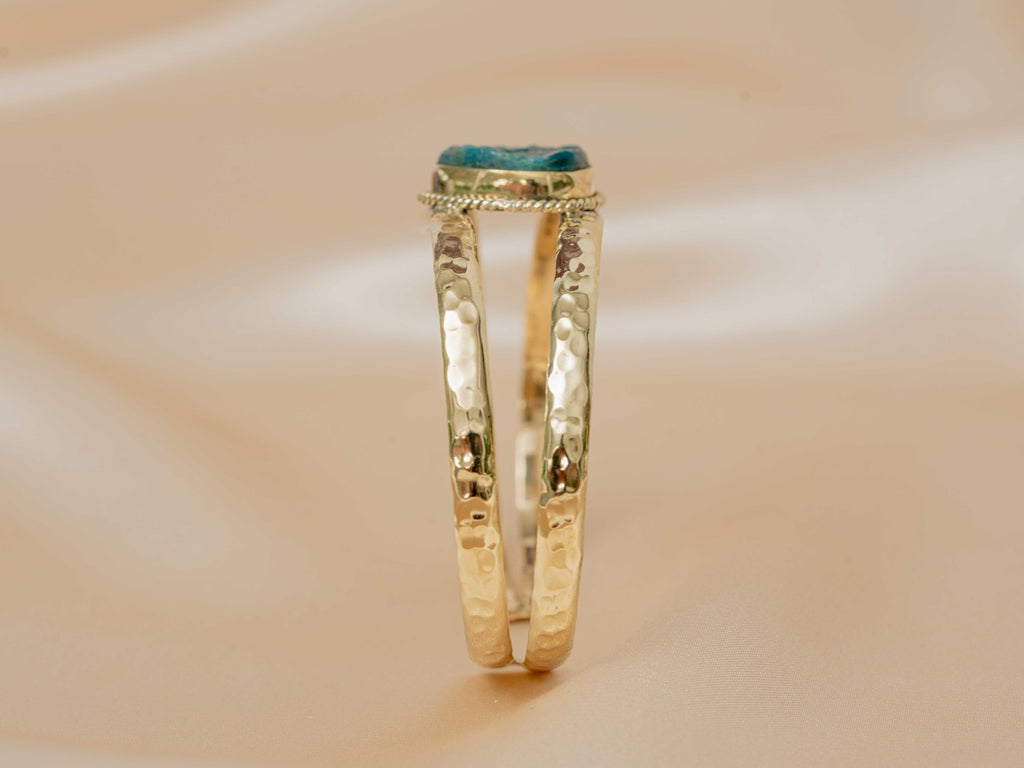 Azura bracelet handmade brass bracelet with blue apatite stone — Land of Sundara