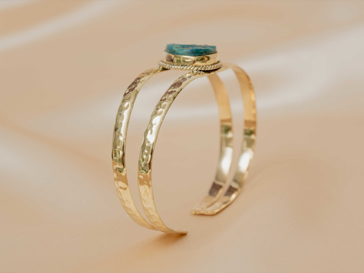Azura bracelet handmade brass bracelet with blue apatite stone — Land of Sundara