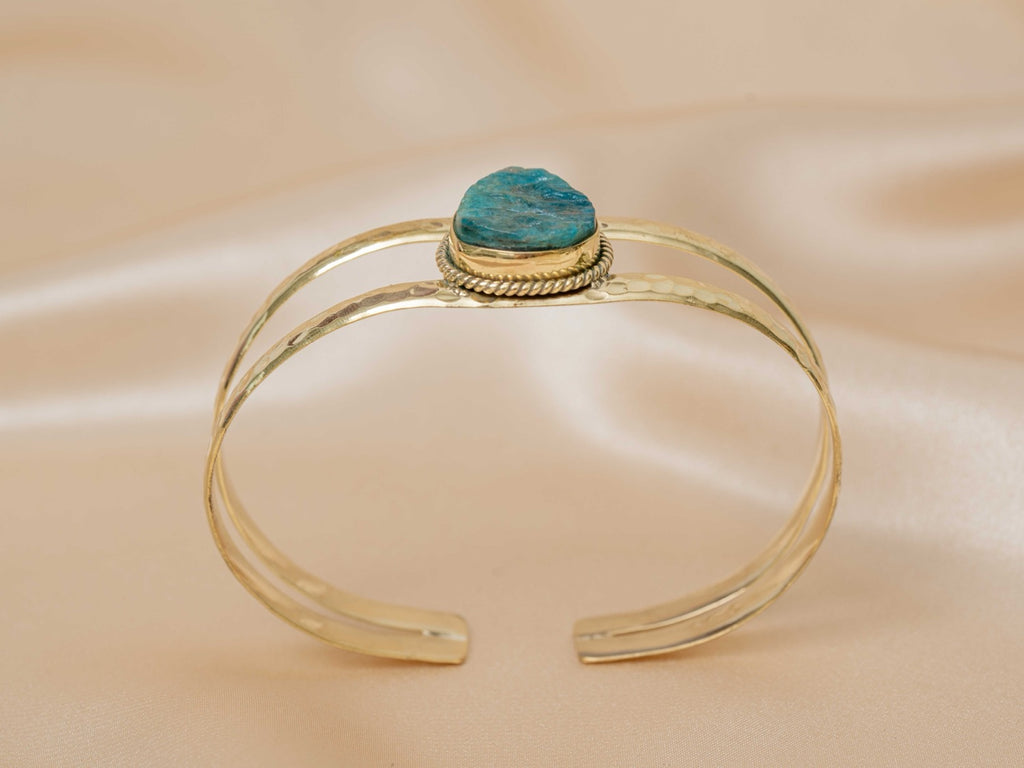 Azura bracelet handmade brass bracelet with blue apatite stone — Land of Sundara