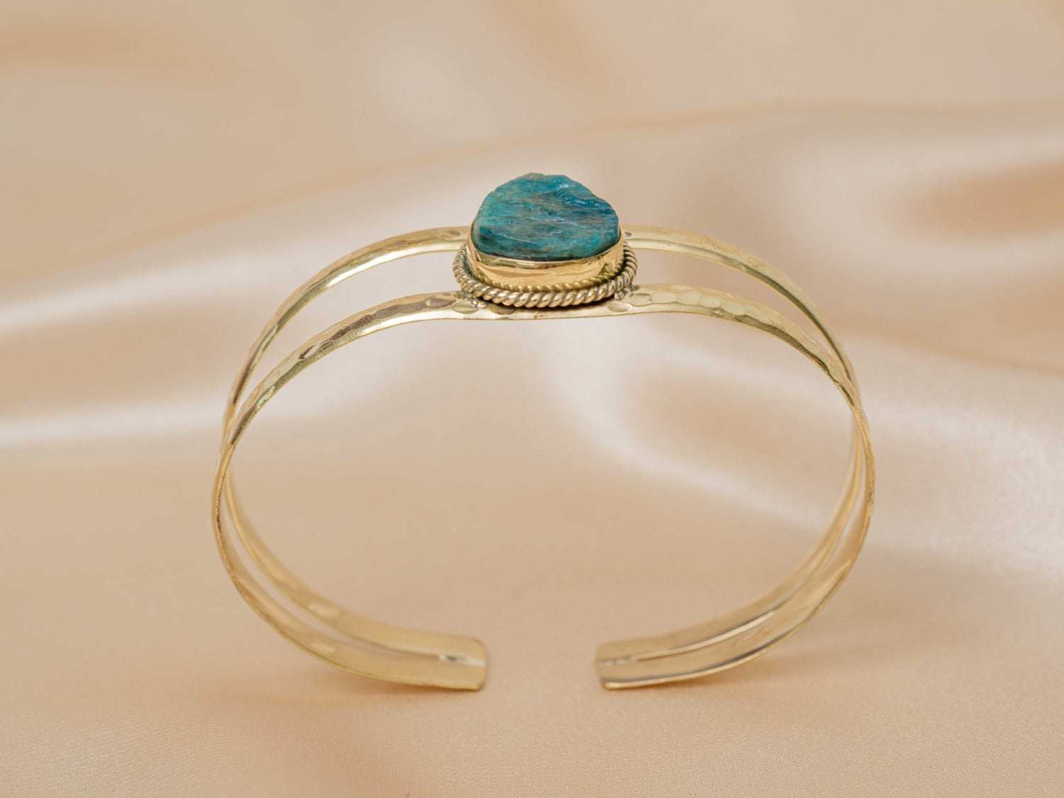 Azura bracelet handmade brass bracelet with blue apatite stone — Land of Sundara