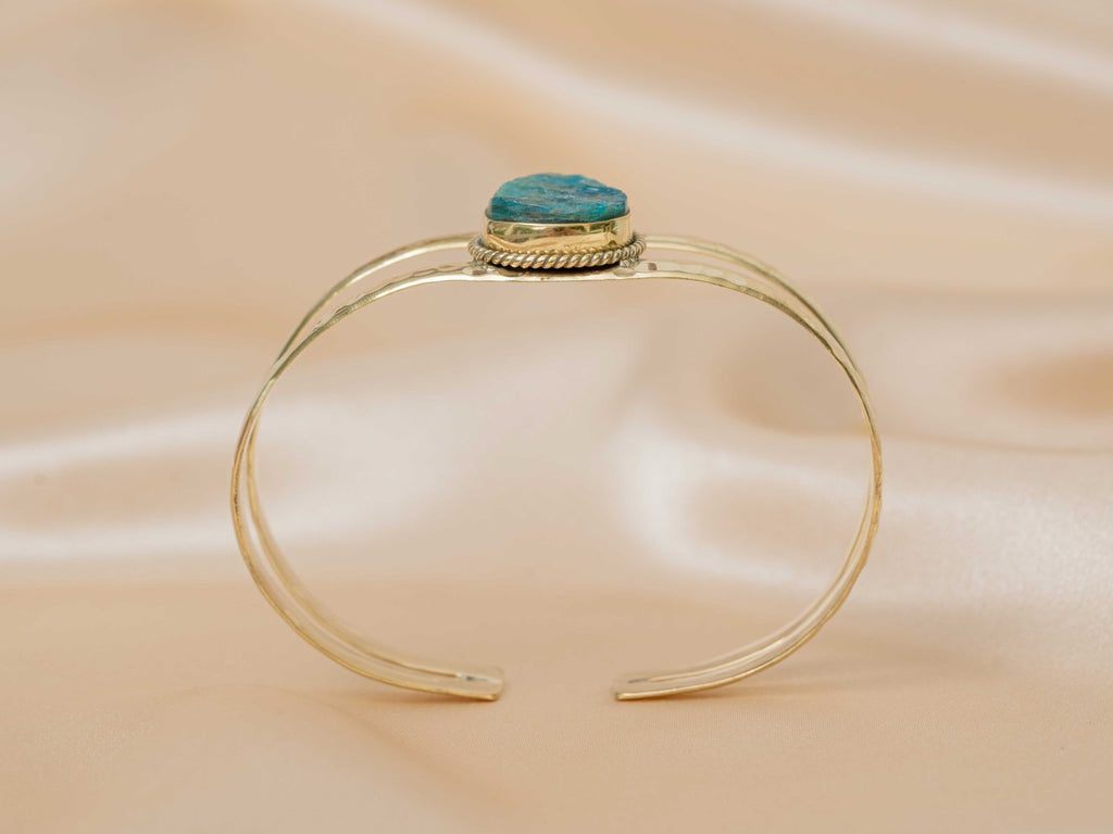 Azura bracelet (kairos) handmade brass bracelet with green aventurine stone — Land of Sundara