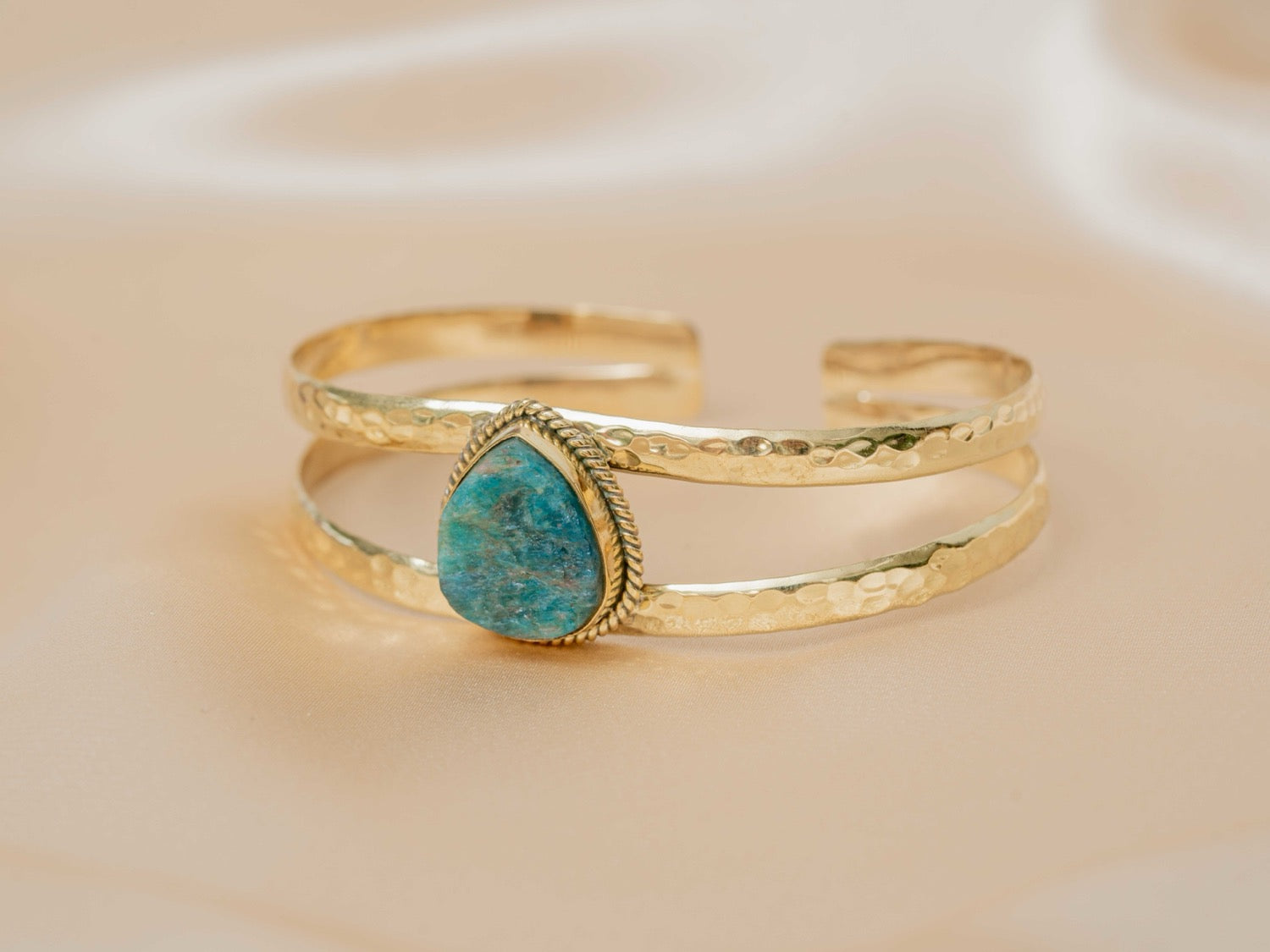 Azura bracelet handmade brass bracelet with blue apatite stone — Land of Sundara
