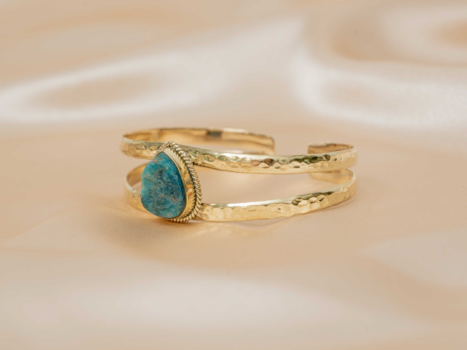 Azura bracelet handmade brass bracelet with blue apatite stone — Land of Sundara