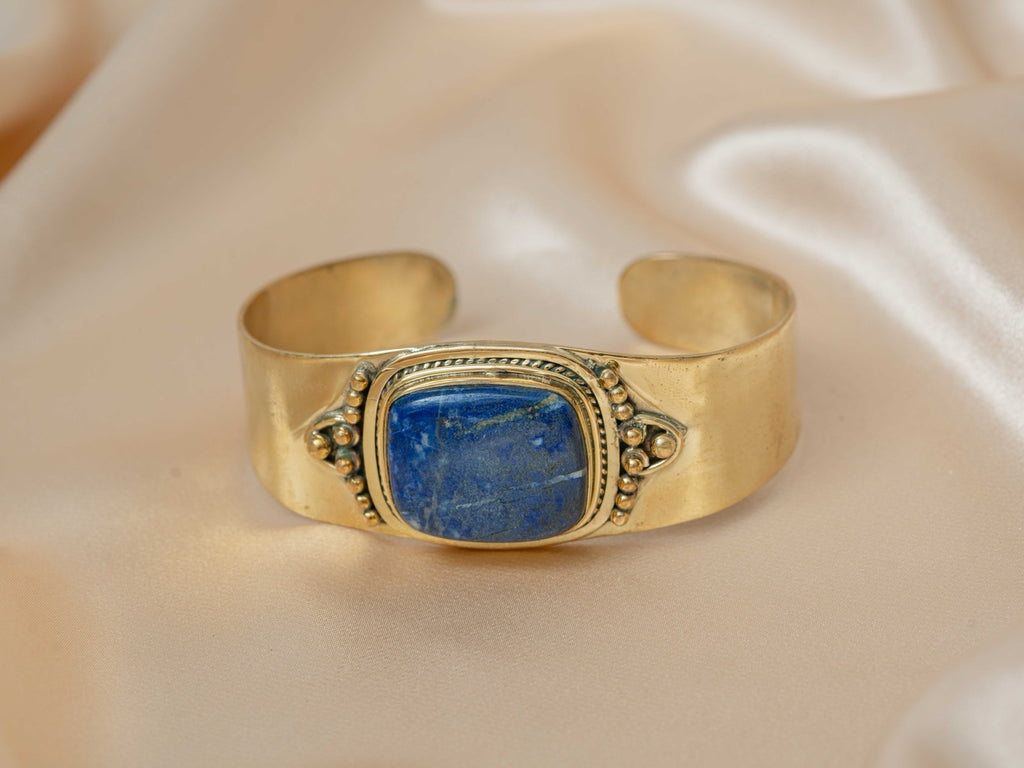 Selene handmade brass bracelet with lapis lazuli stone — Land of Sundara
