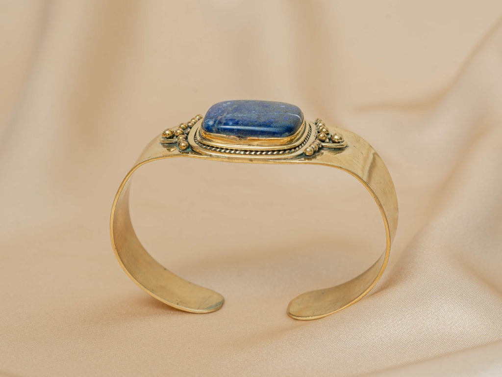 Selene handmade brass bracelet with lapis lazuli stone — Land of Sundara