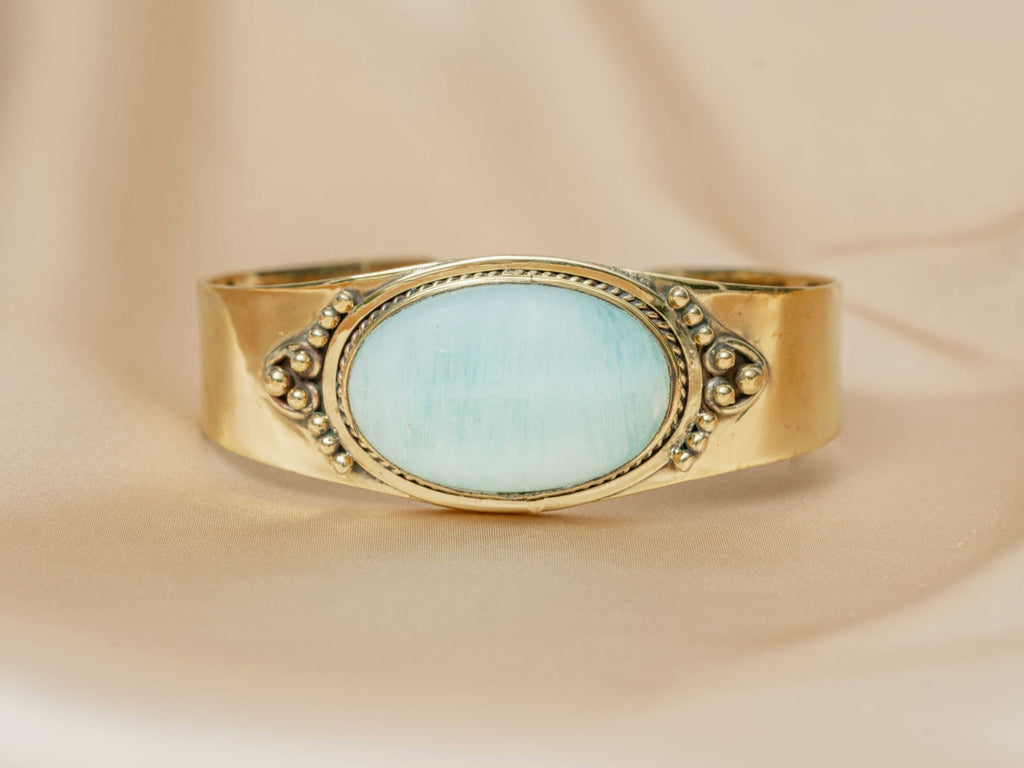 Aether handmade brass bracelet with opalite stone — Land of Sundara