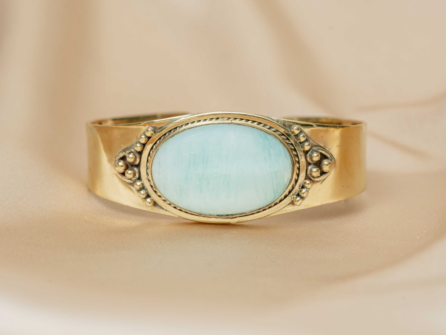 Aether handmade brass bracelet with opalite stone — Land of Sundara