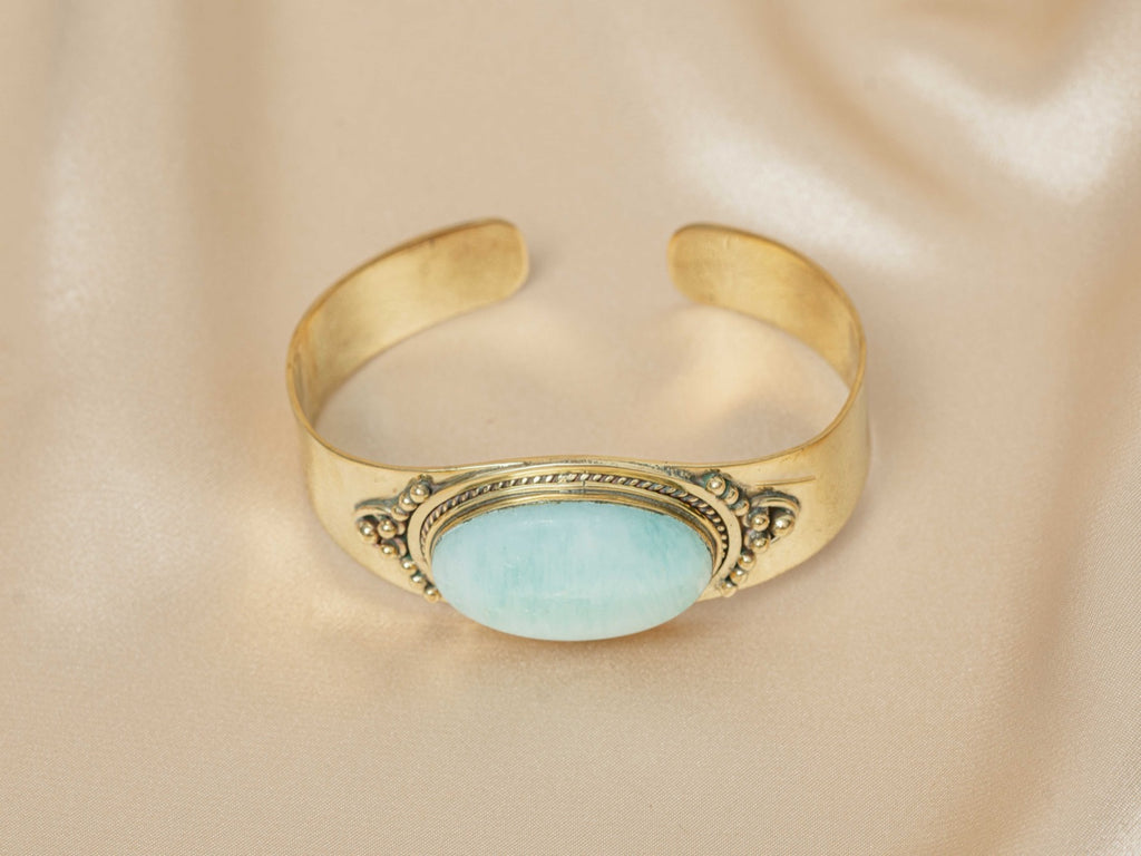 Aether handmade brass bracelet with opalite stone — Land of Sundara