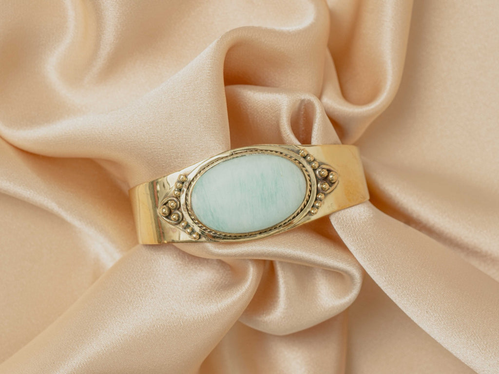 Aether handmade brass bracelet with opalite stone — Land of Sundara