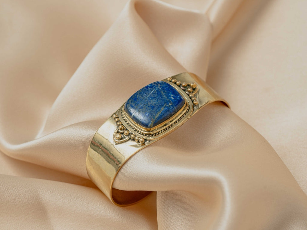 Selene handmade brass bracelet with lapis lazuli stone — Land of Sundara