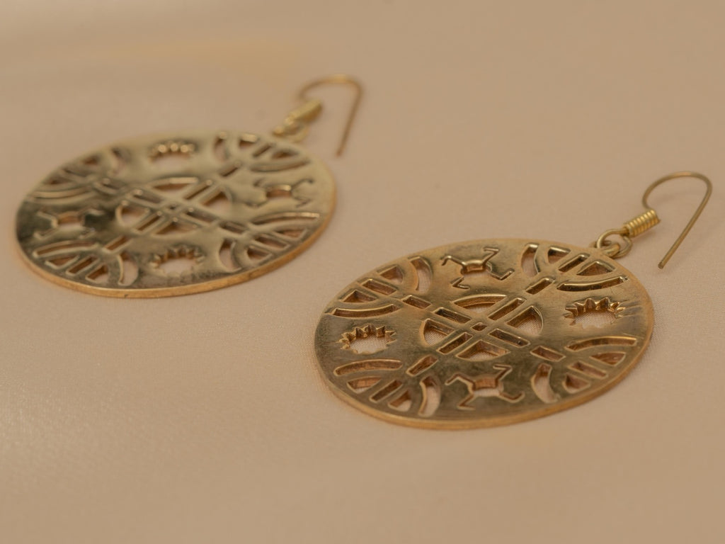 Inka Ruin handmade brass earring in gold — Land of Sundara