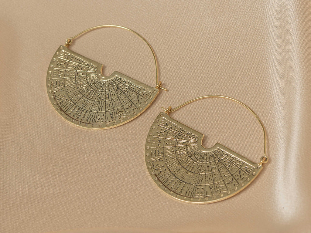 Maya Disk handmade brass earring in gold — Land of Sundara
