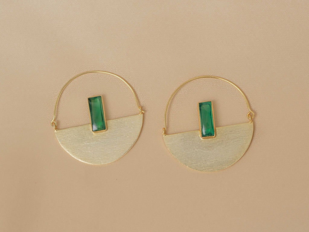 Prism Drop handmade brass earring with green chalcedony stone — Land of Sundara