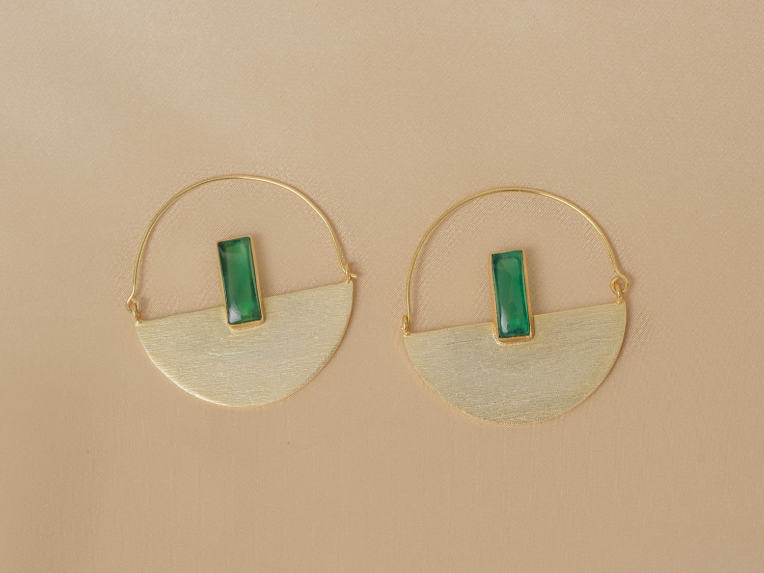 Prism Drop handmade brass earring with green chalcedony stone — Land of Sundara